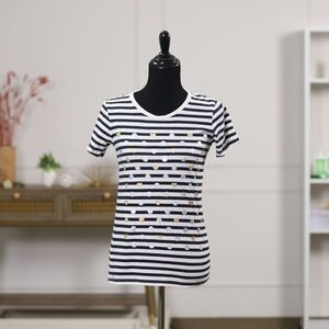 J. Crew Navy and White Striped Tee with Gold and Silver Accents J Crew